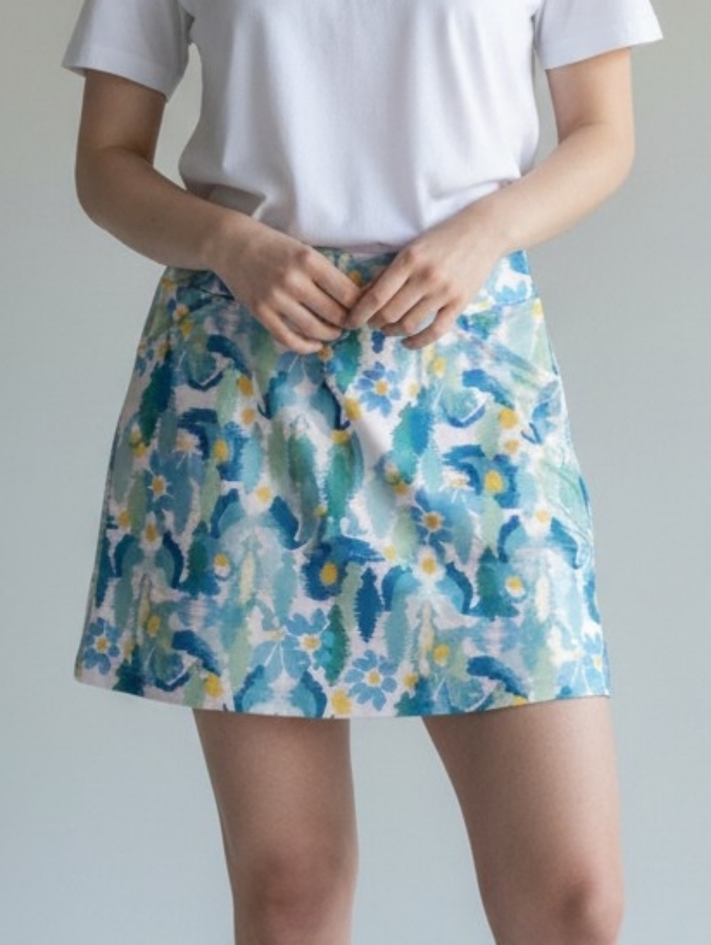 BSkinz Floral Watercolor Mini Skort - Blue, Green, Yellow M